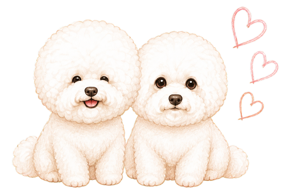 寄り添う2匹の白い犬